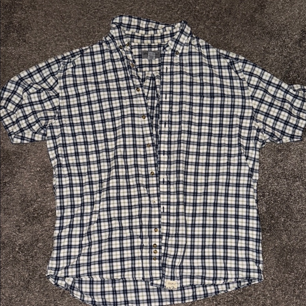 Eddie Bauer Blue and White Casual Button Down Shirt